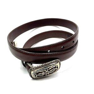 Brighton Leather Belt Metal Buckle & Tip Brown/Silver Sz L #35409 c.1995